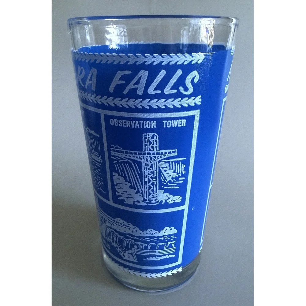 Vtg 1960s NIAGARA FALLS Landmarks State Glass Tumbler Highball Enamel Paint 5